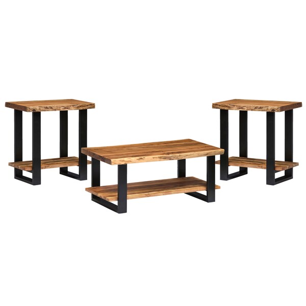 Alaterre Furniture Alpine Natural Live Edge 42" Coffee Table and Set of 2 End Tables AWAA01011120 - main
